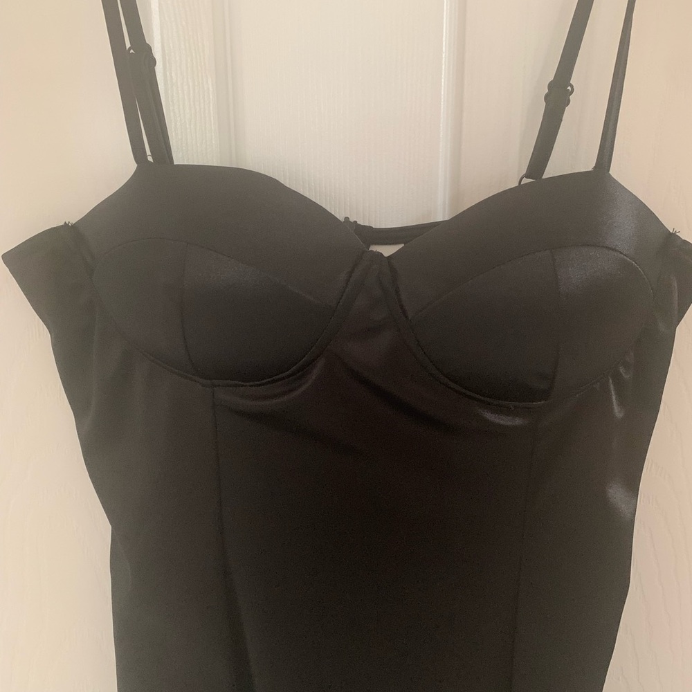 Black Satin Bodycon Slip Dress - Picture 5 of 6